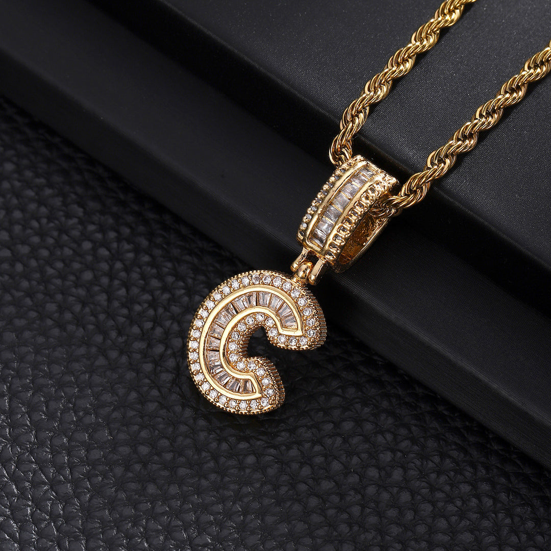 Full-Diamond Letter Cuban Link Necklace (26 Letters Optional | Gold/Silver Dual Tone)