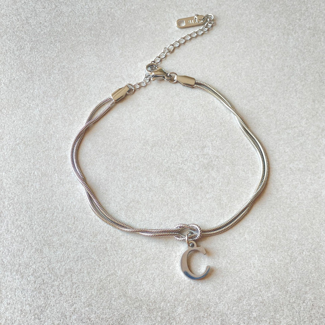 26 Letter Pendant Handmade Knotted Herringbone Snake Chain Couple Bracelet