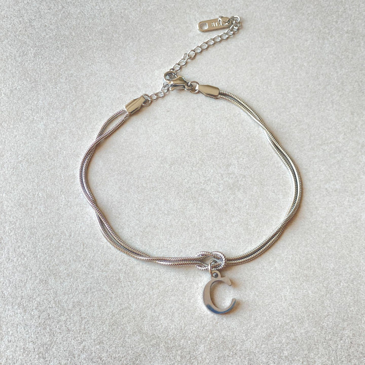 26 Letter Pendant Handmade Knotted Herringbone Snake Chain Couple Bracelet