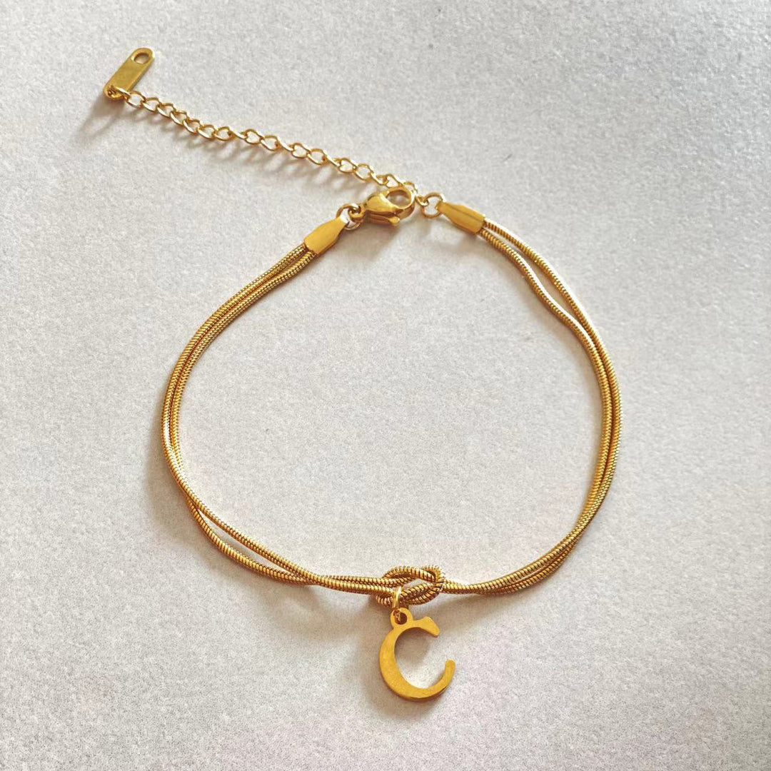 26 Letter Pendant Handmade Knotted Herringbone Snake Chain Couple Bracelet