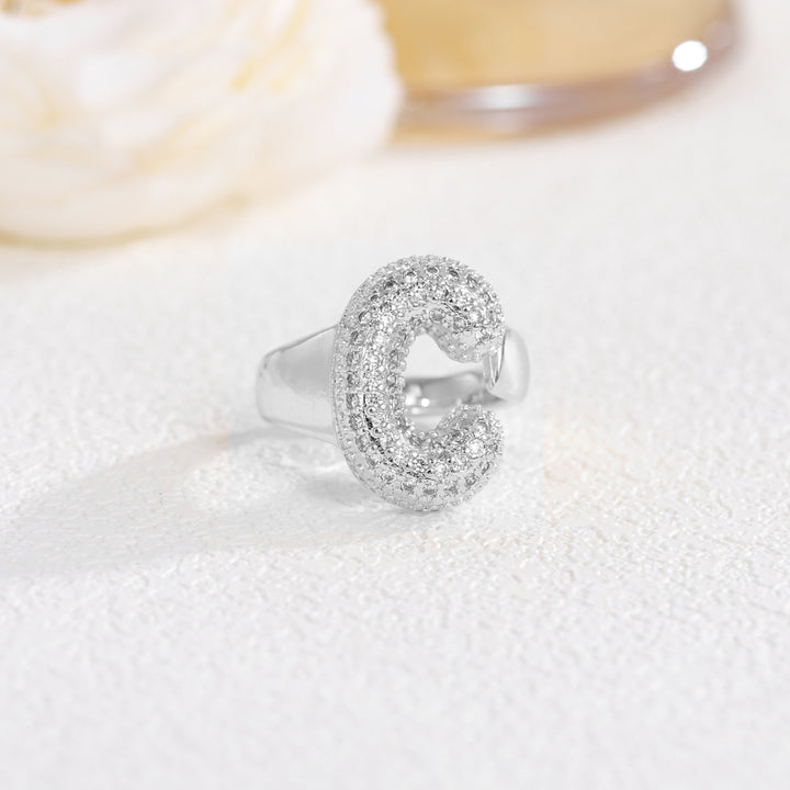 Bubble Letter Full-diamond Open Ring