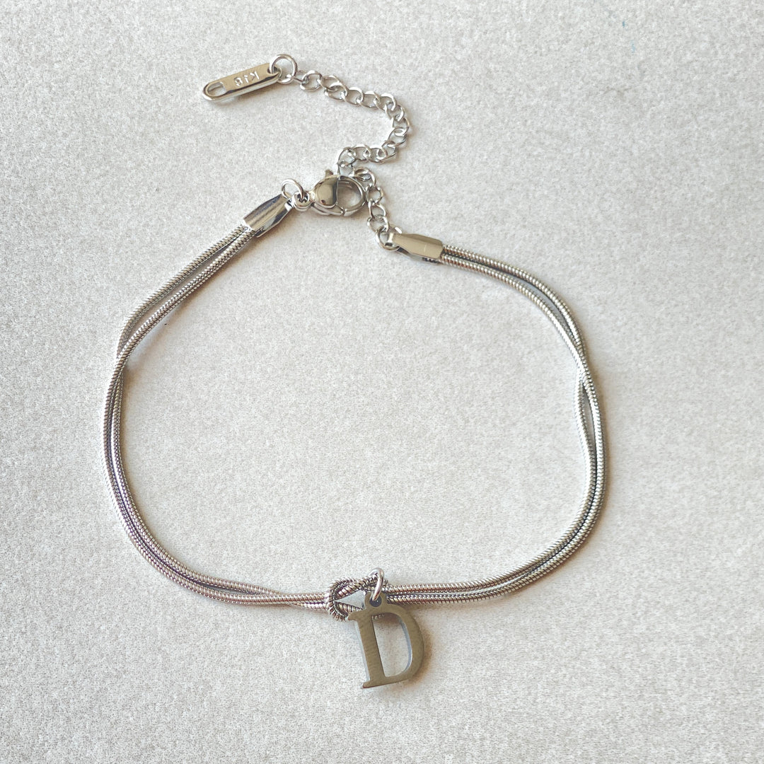 26 Letter Pendant Handmade Knotted Herringbone Snake Chain Couple Bracelet