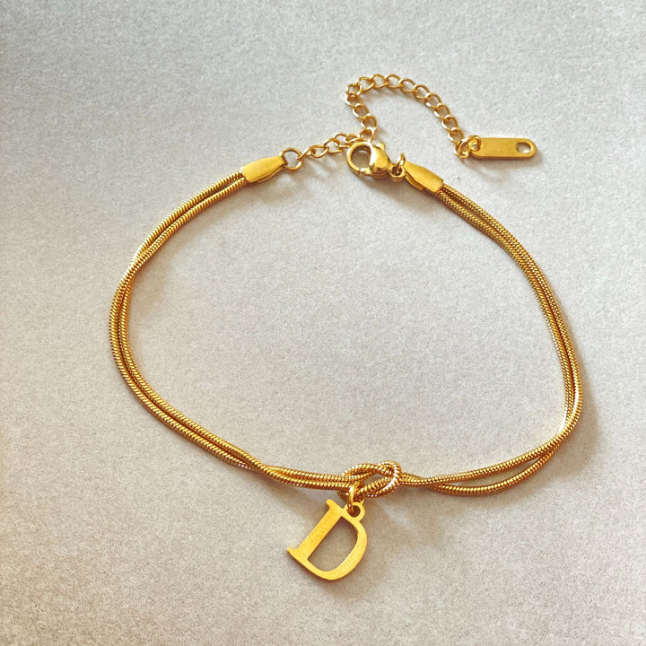 26 Letter Pendant Handmade Knotted Herringbone Snake Chain Couple Bracelet