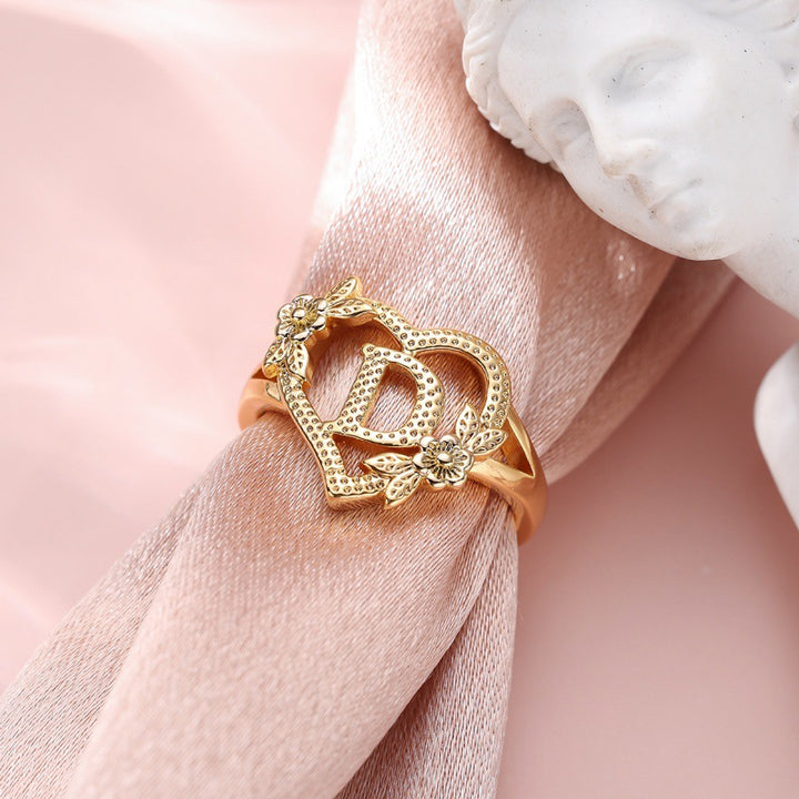 Fresh Sweet Creative Style  Rose Dual-Tone 26-Letter Open Ring