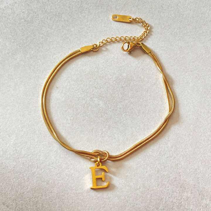 26 Letter Pendant Handmade Knotted Herringbone Snake Chain Couple Bracelet