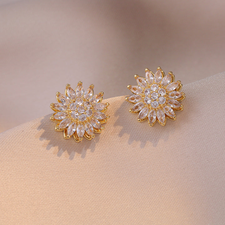 Sunflower Rotatable Jewelry Set with Diamond Inlay