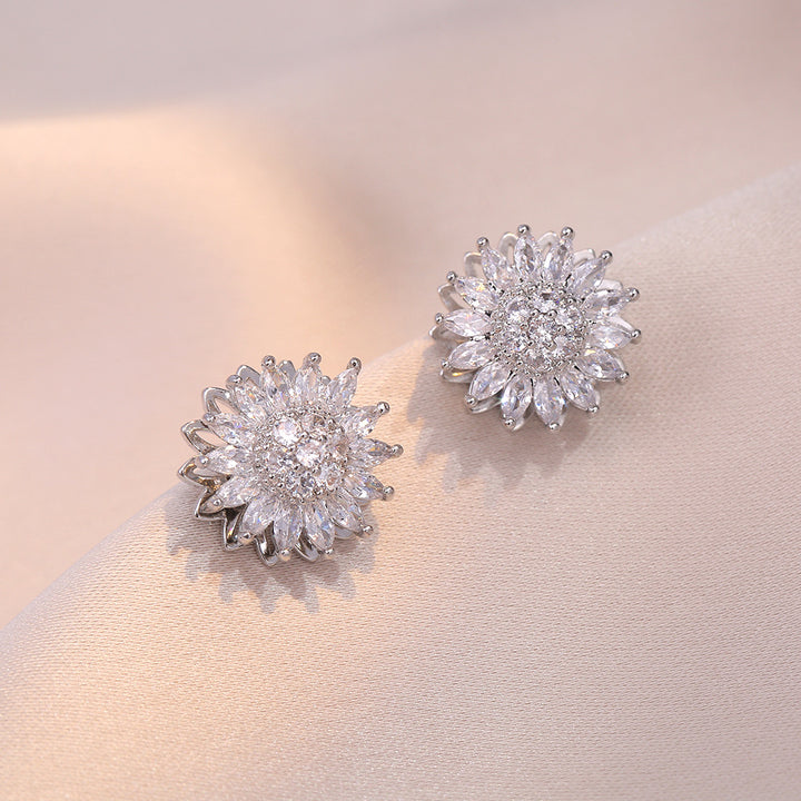 Sunflower Rotatable Jewelry Set with Diamond Inlay