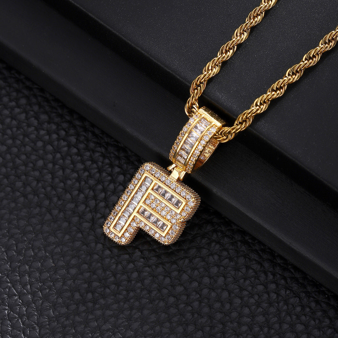 Full-Diamond Letter Cuban Link Necklace (26 Letters Optional | Gold/Silver Dual Tone)