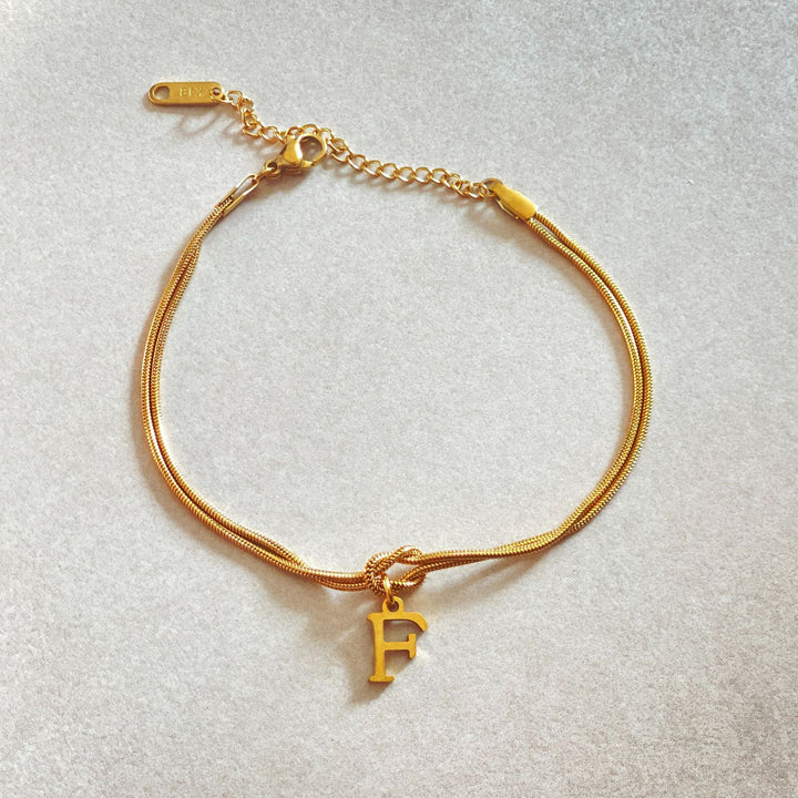 26 Letter Pendant Handmade Knotted Herringbone Snake Chain Couple Bracelet