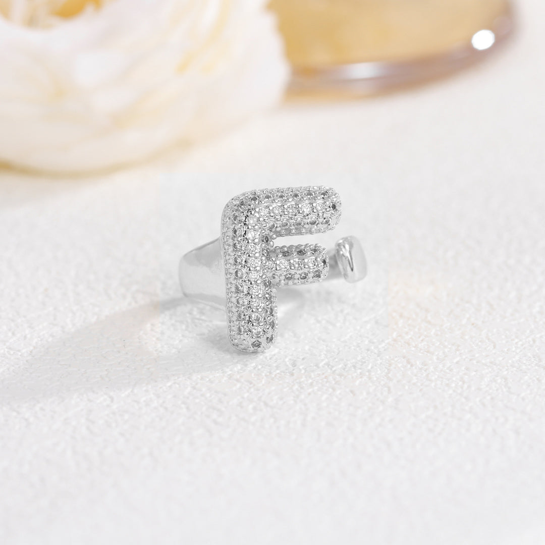 Bubble Letter Full-diamond Open Ring