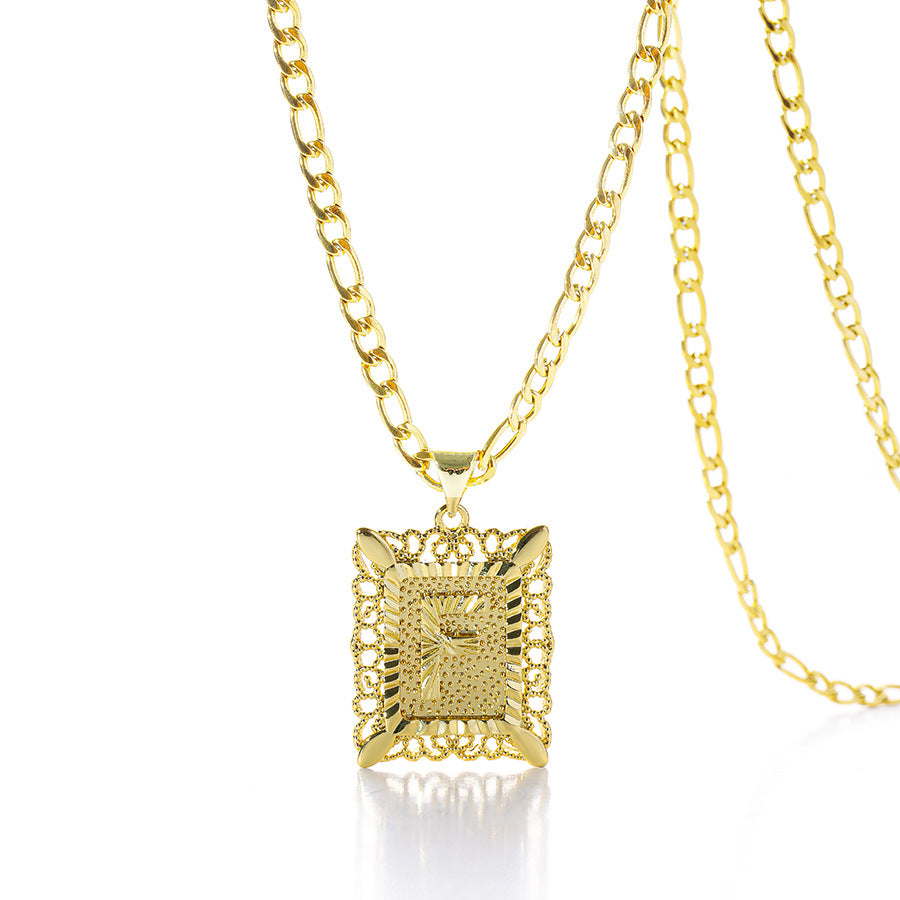 Square 14K Gold Alphabet Necklace