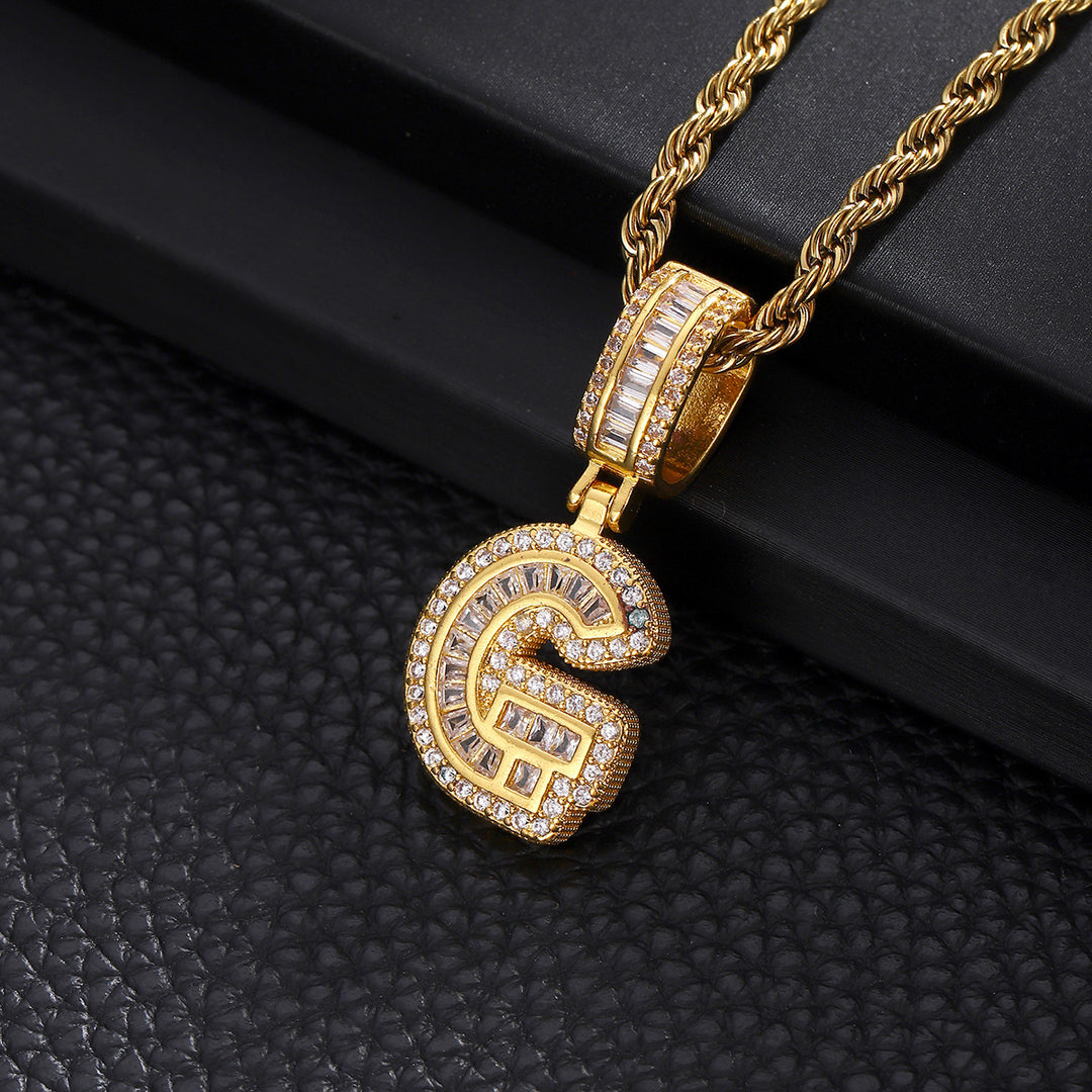Full-Diamond Letter Cuban Link Necklace (26 Letters Optional | Gold/Silver Dual Tone)