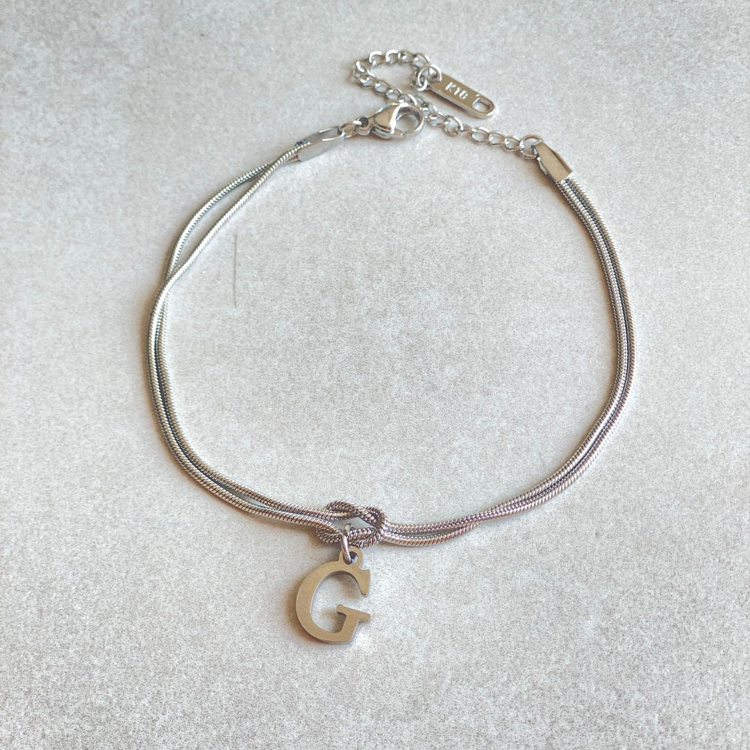 26 Letter Pendant Handmade Knotted Herringbone Snake Chain Couple Bracelet