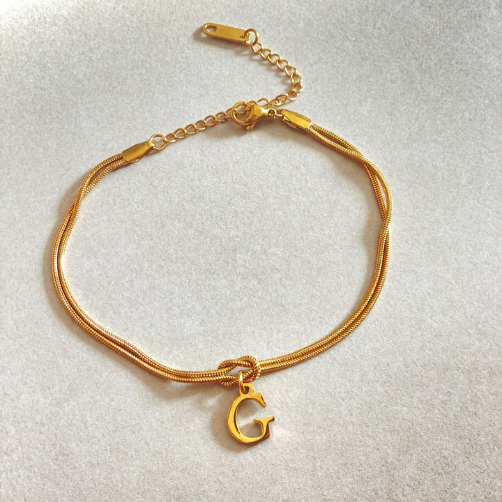 26 Letter Pendant Handmade Knotted Herringbone Snake Chain Couple Bracelet