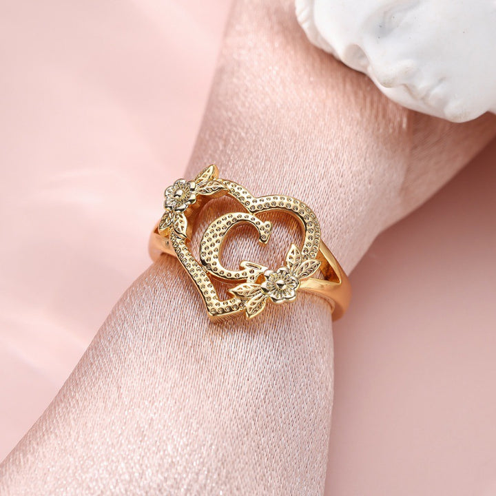 Fresh Sweet Creative Style  Rose Dual-Tone 26-Letter Open Ring
