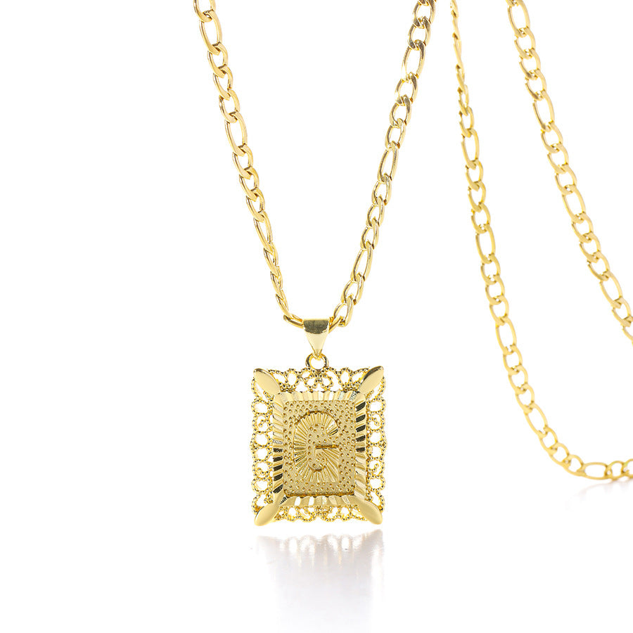 Square 14K Gold Alphabet Necklace