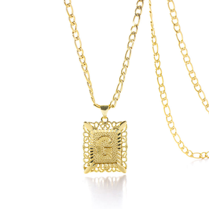 Square 14K Gold Alphabet Necklace
