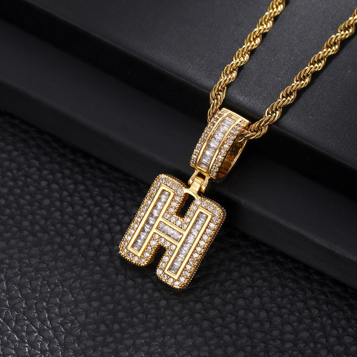 Full-Diamond Letter Cuban Link Necklace (26 Letters Optional | Gold/Silver Dual Tone)