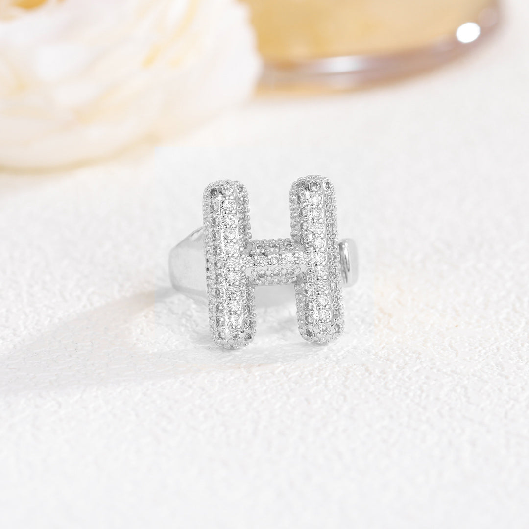 Bubble Letter Full-diamond Open Ring