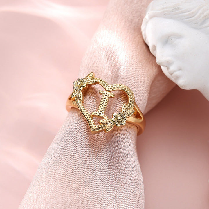 Fresh Sweet Creative Style  Rose Dual-Tone 26-Letter Open Ring