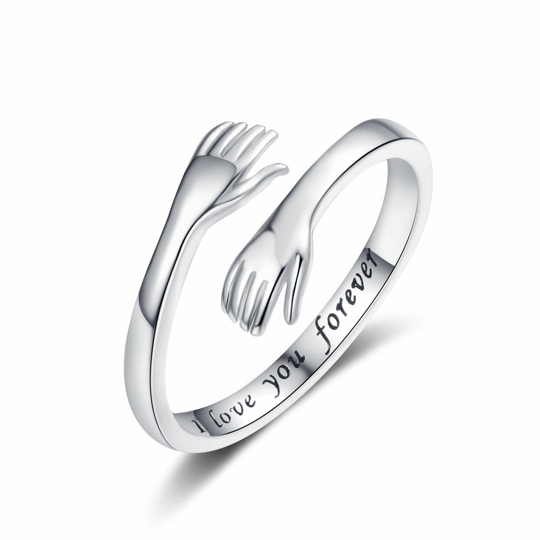 Engraved Hug Hands Ring for Women – Fashionable European & American Style