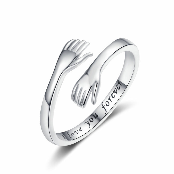 Engraved Hug Hands Ring for Women – Fashionable European & American Style