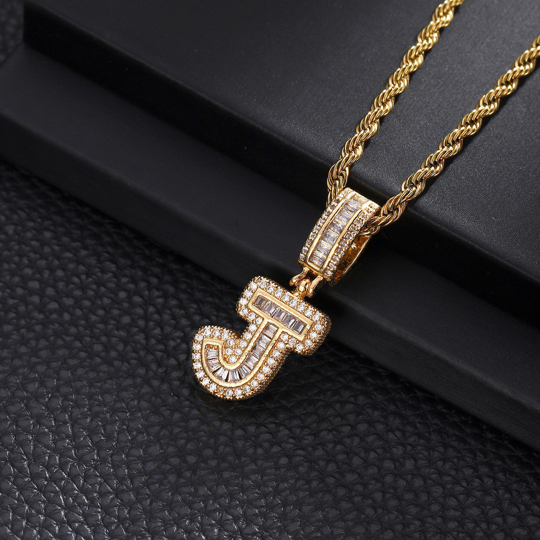 Full-Diamond Letter Cuban Link Necklace (26 Letters Optional | Gold/Silver Dual Tone)