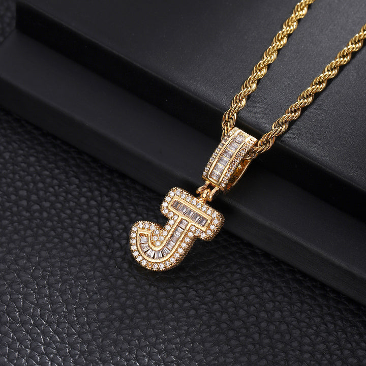 Full-Diamond Letter Cuban Link Necklace (26 Letters Optional | Gold/Silver Dual Tone)