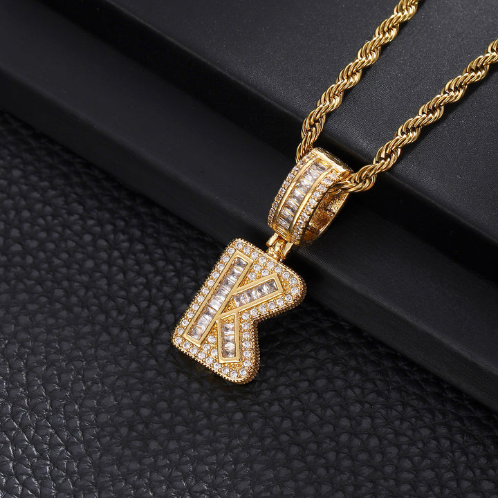 Full-Diamond Letter Cuban Link Necklace (26 Letters Optional | Gold/Silver Dual Tone)
