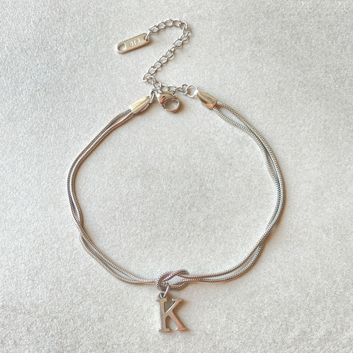 26 Letter Pendant Handmade Knotted Herringbone Snake Chain Couple Bracelet