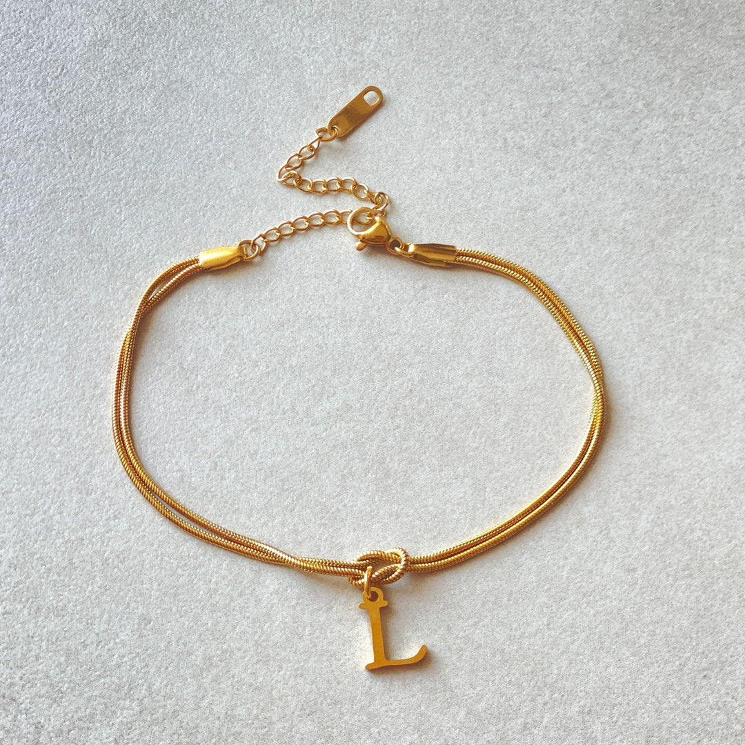 26 Letter Pendant Handmade Knotted Herringbone Snake Chain Couple Bracelet