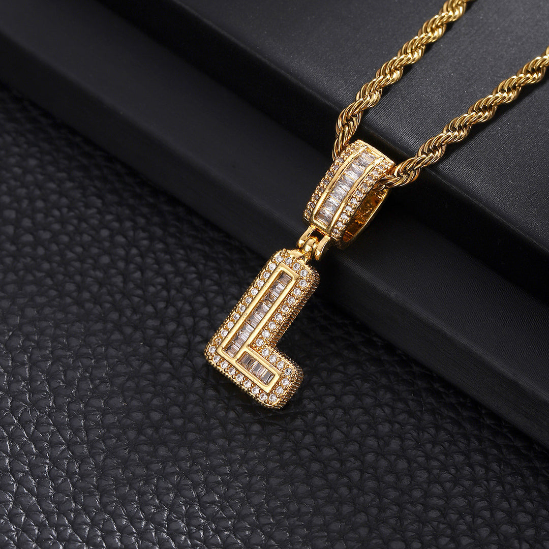 Full-Diamond Letter Cuban Link Necklace (26 Letters Optional | Gold/Silver Dual Tone)