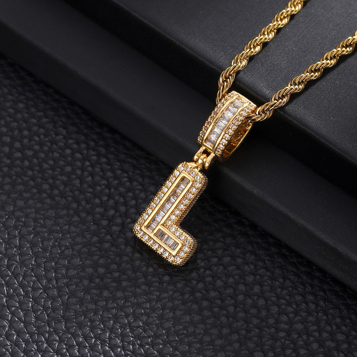 Full-Diamond Letter Cuban Link Necklace (26 Letters Optional | Gold/Silver Dual Tone)