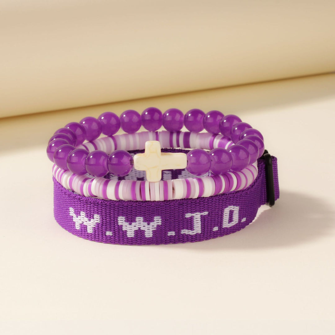 WWJD Series Cross Beaded Webbing Bracelet Set