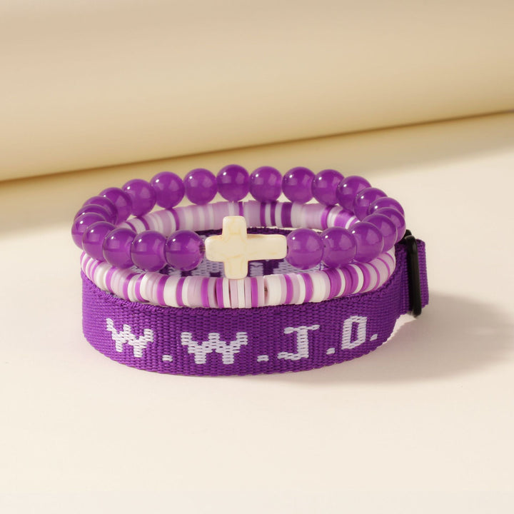 WWJD Series Cross Beaded Webbing Bracelet Set