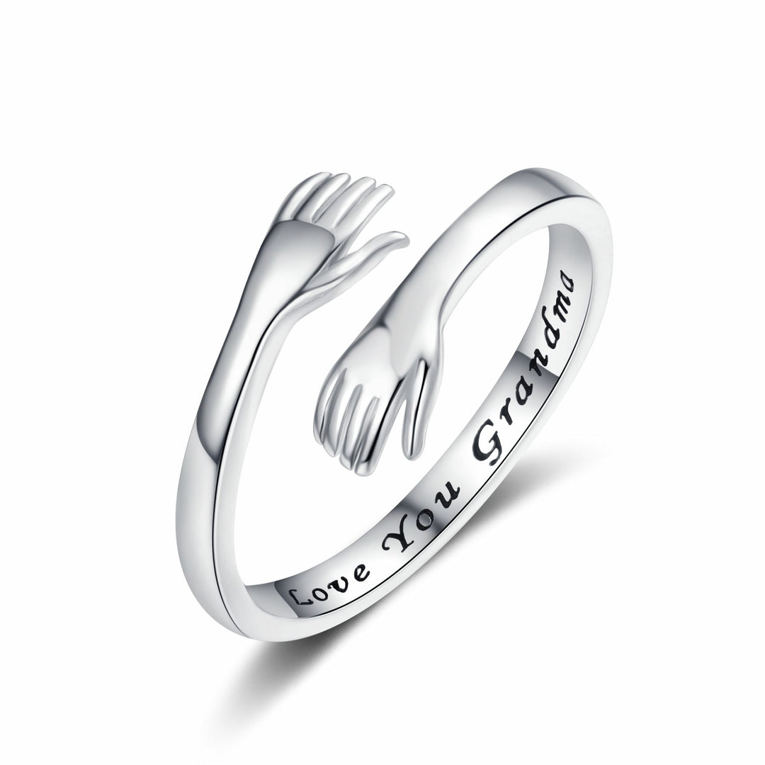Engraved Hug Hands Ring for Women – Fashionable European & American Style