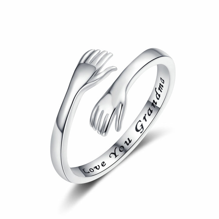Engraved Hug Hands Ring for Women – Fashionable European & American Style