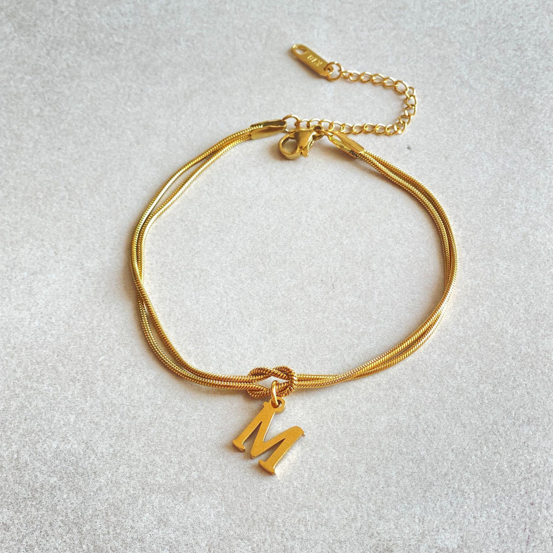 26 Letter Pendant Handmade Knotted Herringbone Snake Chain Couple Bracelet