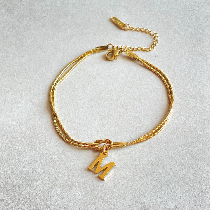 26 Letter Pendant Handmade Knotted Herringbone Snake Chain Couple Bracelet
