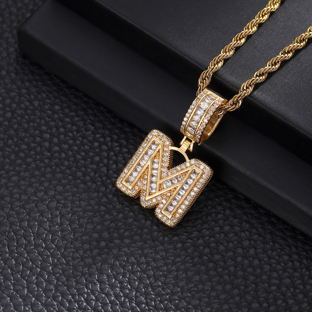 Full-Diamond Letter Cuban Link Necklace (26 Letters Optional | Gold/Silver Dual Tone)