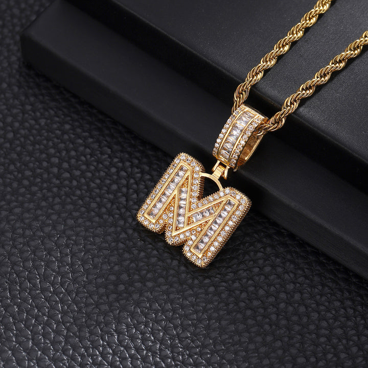 Full-Diamond Letter Cuban Link Necklace (26 Letters Optional | Gold/Silver Dual Tone)