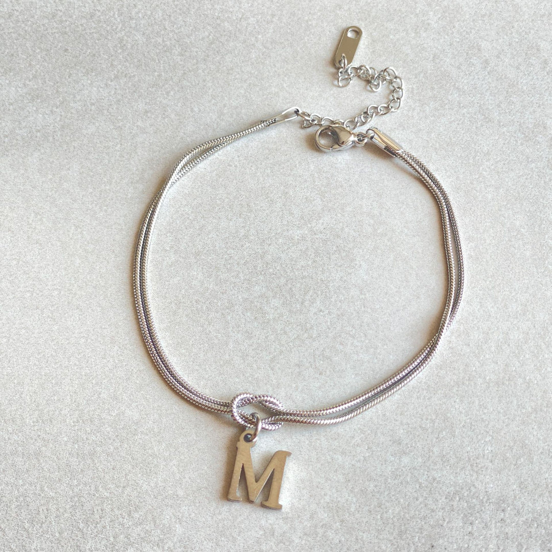 26 Letter Pendant Handmade Knotted Herringbone Snake Chain Couple Bracelet