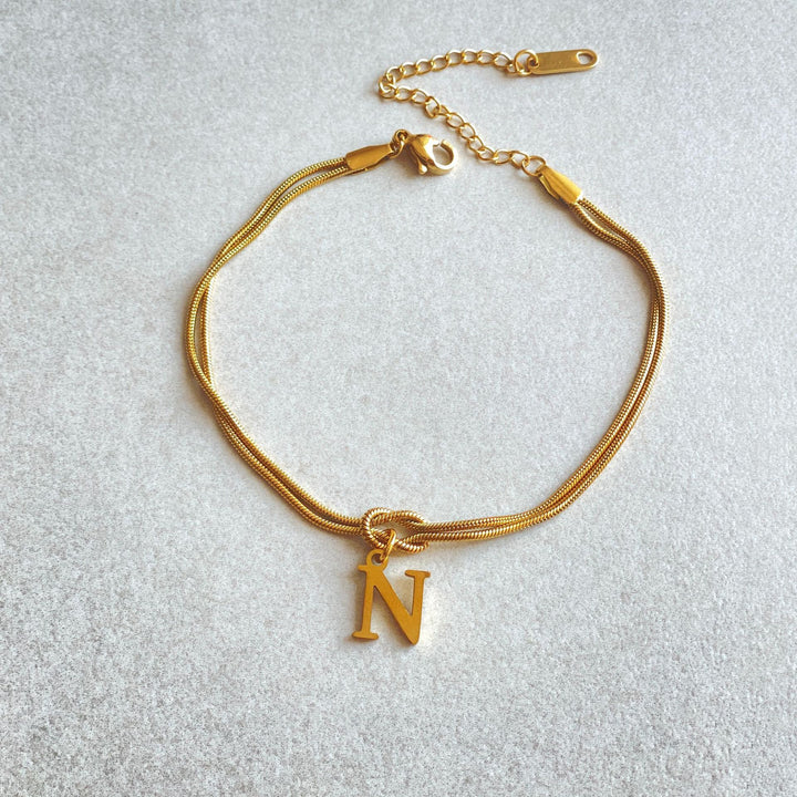 26 Letter Pendant Handmade Knotted Herringbone Snake Chain Couple Bracelet