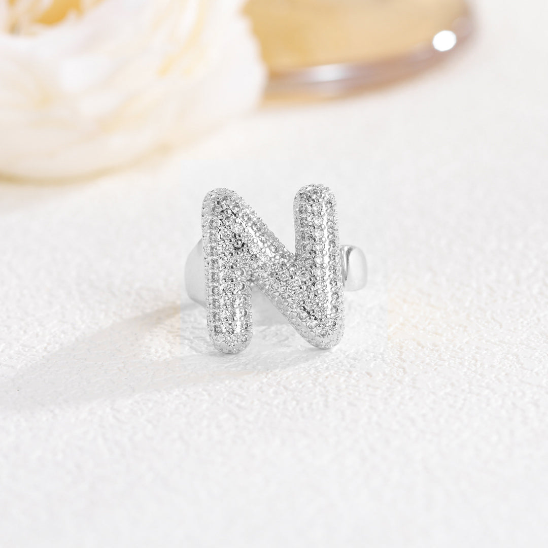 Bubble Letter Full-diamond Open Ring