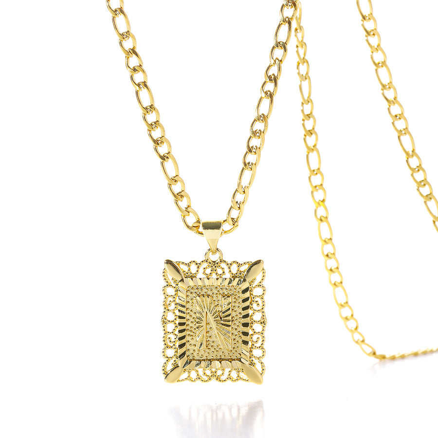 Square 14K Gold Alphabet Necklace