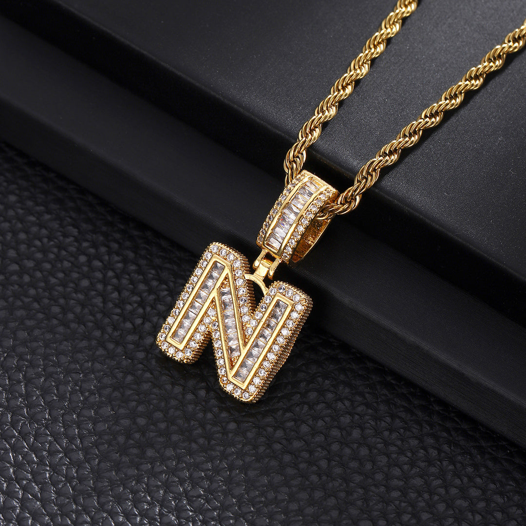 Full-Diamond Letter Cuban Link Necklace (26 Letters Optional | Gold/Silver Dual Tone)