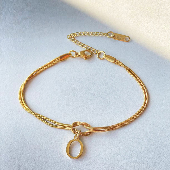 26 Letter Pendant Handmade Knotted Herringbone Snake Chain Couple Bracelet