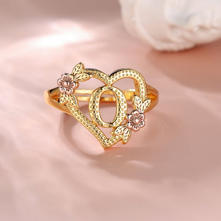Fresh Sweet Creative Style  Rose Dual-Tone 26-Letter Open Ring