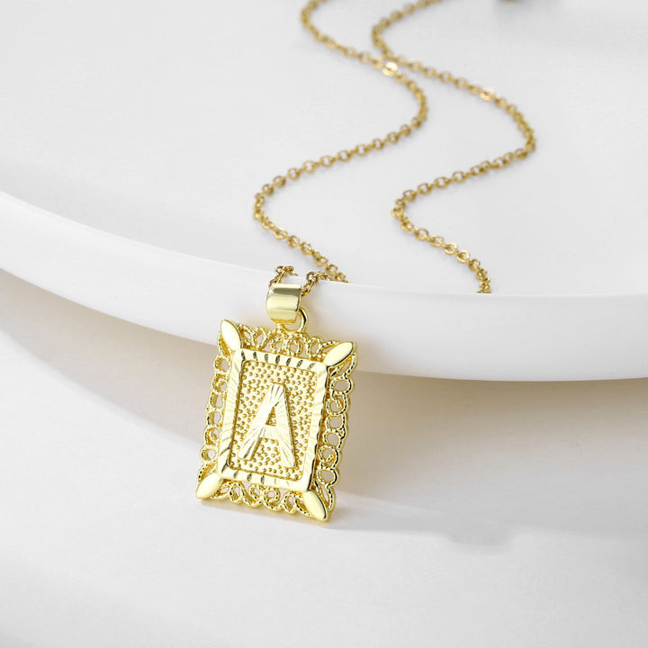Square 14K Gold Alphabet Necklace