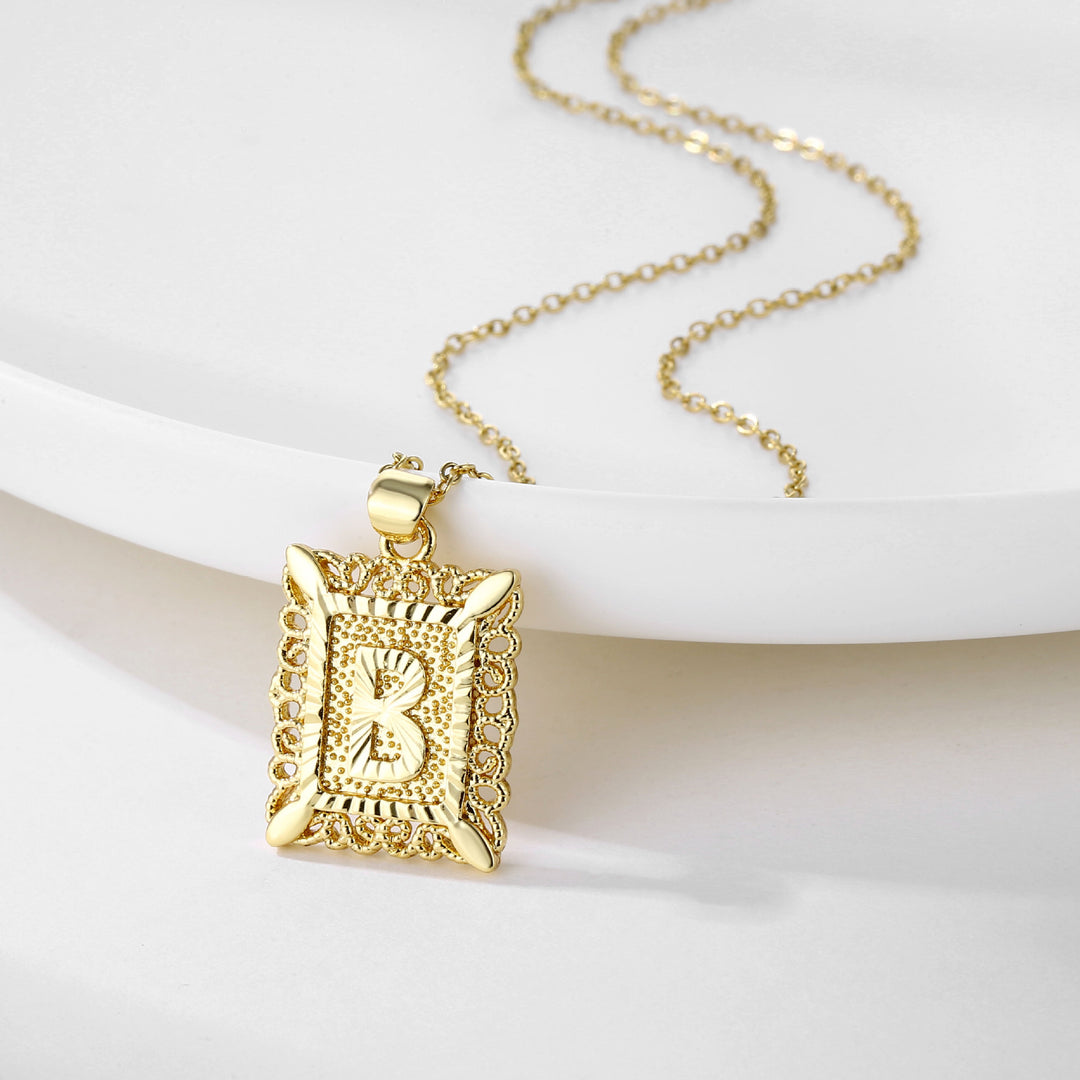 Square 14K Gold Alphabet Necklace